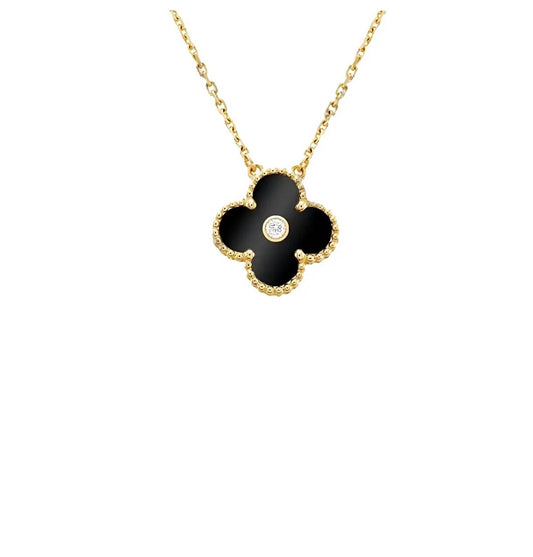 Van Cleef & Arpels Vintage Alhambra Pendant Yellow Gold Onyx Diamond