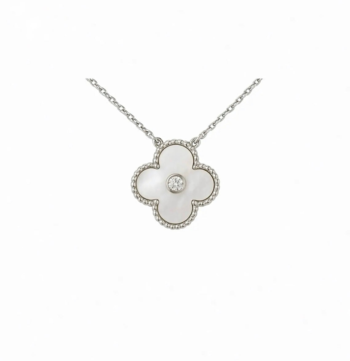 Van Cleef & Arpels Vintage Alhambra Pendant White Gold Mother-of-Pearl Diamond