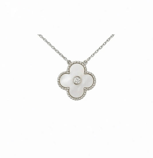 Van Cleef & Arpels Vintage Alhambra Pendant White Gold Mother-of-Pearl Diamond