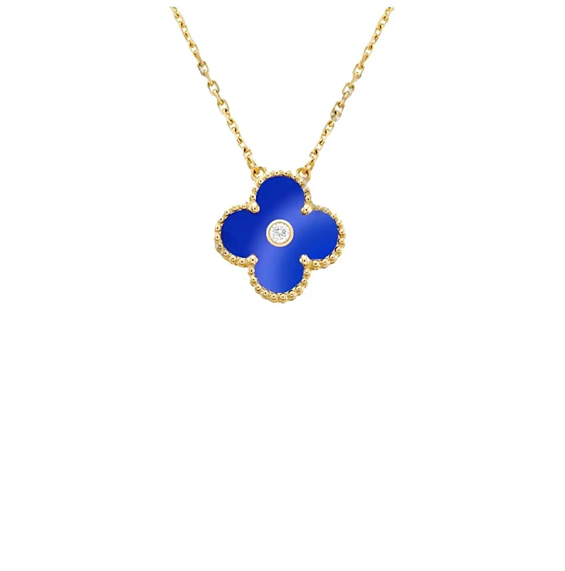 Van Cleef & Arpels Vintage Alhambra Pendant Yellow Gold Lapis Lazuli Diamond