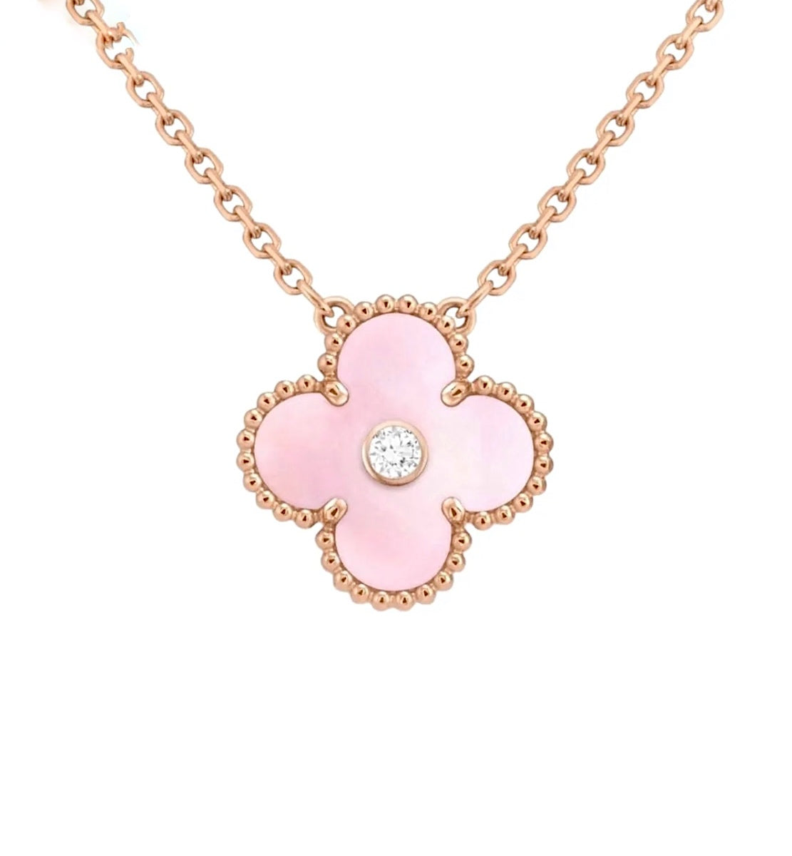 Van Cleef & Arpels Vintage Alhambra Pendant Rose Gold Pink Opal Diamond
