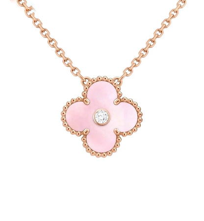 Van Cleef & Arpels Vintage Alhambra Pendant Rose Gold Pink Opal Diamond