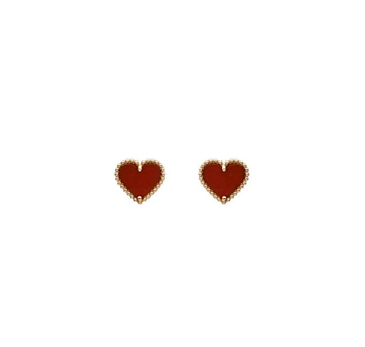 Van Cleef & Arpels Sweet Alhambra Heart Earrings Yellow Gold Carnelian