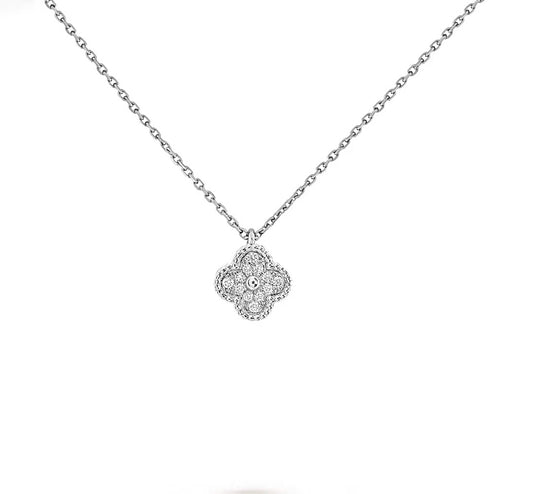 Van Cleef & Arpels Sweet Alhambra Pendant Necklace White Gold Full Diamond Pave