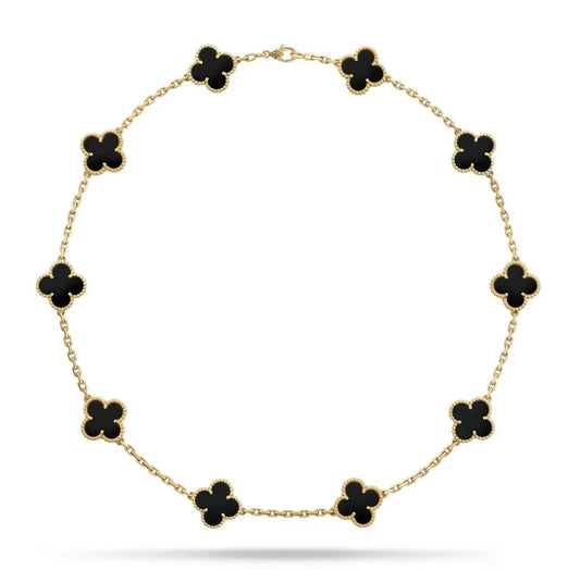 Van Cleef & Arpels Vintage Alhambra Necklace 10 Motifs Yellow Gold Onyx