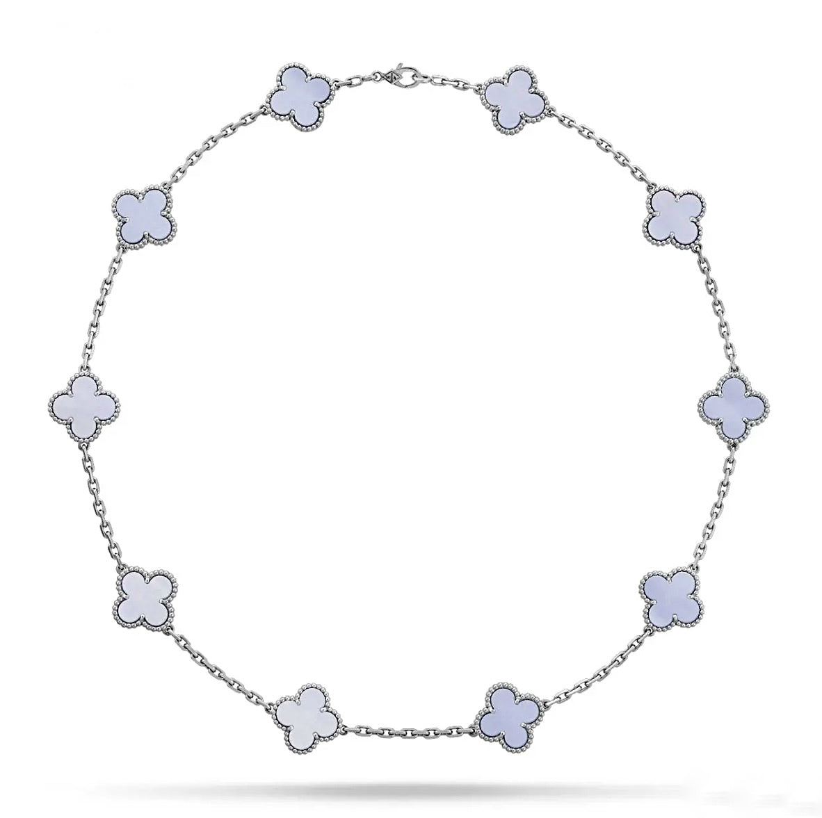 Van Cleef & Arpels Vintage Alhambra Necklace 10 Motifs White Gold Chalcedony