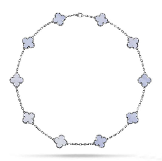 Van Cleef & Arpels Vintage Alhambra Necklace 10 Motifs White Gold Chalcedony