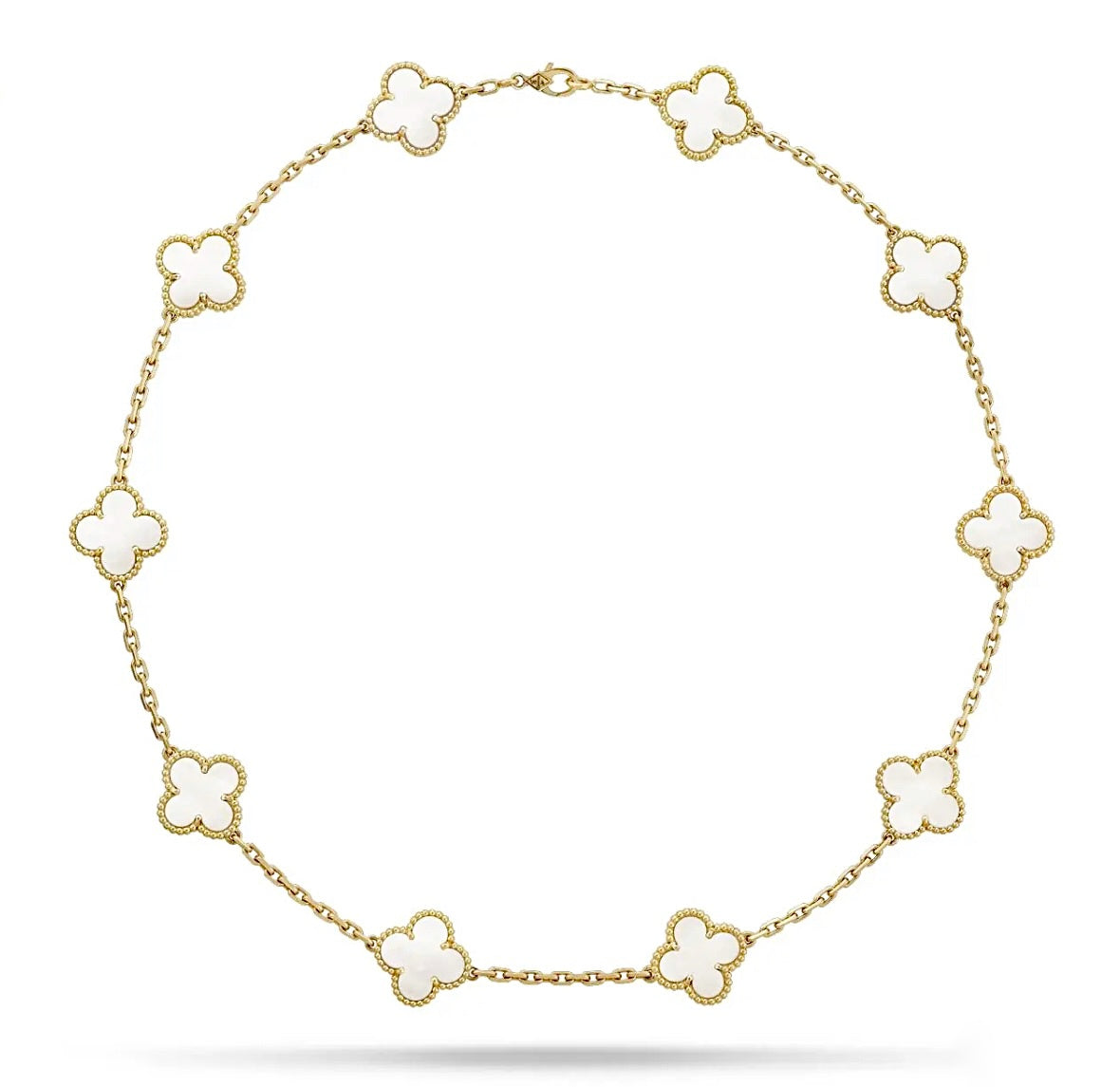 Van Cleef & Arpels Vintage Alhambra Necklace 10 Motifs Yellow Gold White Mother of Pearl