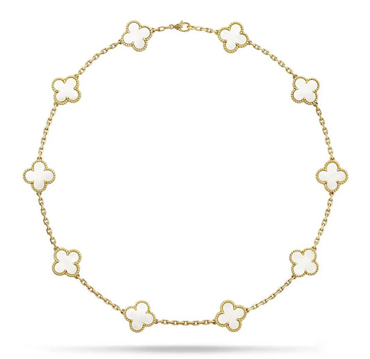 Van Cleef & Arpels Vintage Alhambra Necklace 10 Motifs Yellow Gold White Mother of Pearl