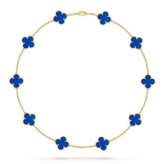 Van Cleef & Arpels Vintage Alhambra Necklace 10 Motifs Yellow Gold Lapis Lazuli