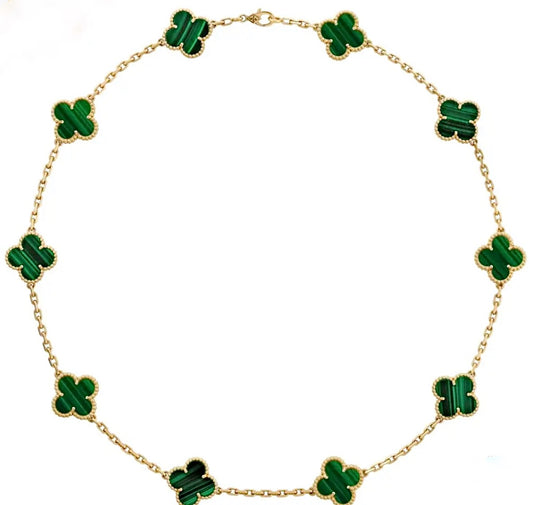 Van Cleef & Arpels Vintage Alhambra Necklace 10 Motifs Yellow Gold Malachite