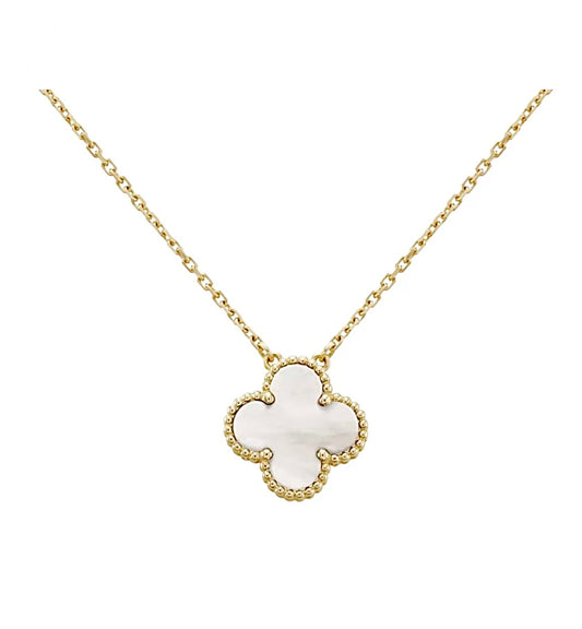 Van Cleef & Arpels Vintage Alhambra Pendant Necklace Yellow Gold White Mother of Pearl Diamond