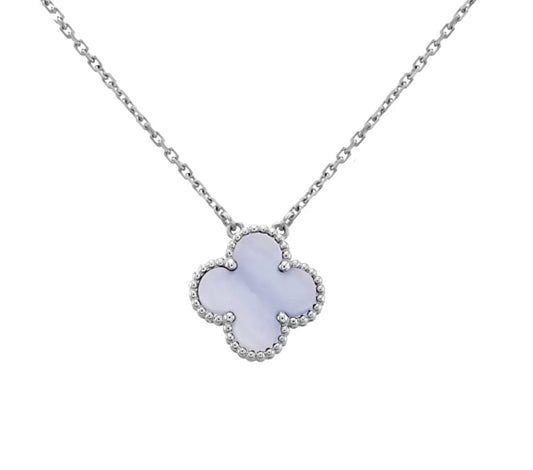 Van Cleef & Arpels Vintage Alhambra Pendant Necklace White Gold Chalcedony Diamond
