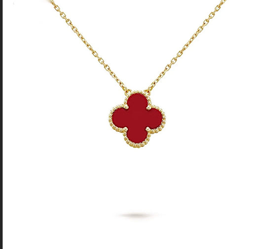 Van Cleef & Arpels Vintage Alhambra Pendant Necklace Yellow Gold Carnelian Diamond