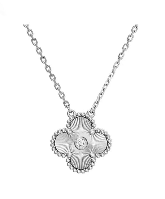 Van Cleef & Arpels Vintage Alhambra Pendant Necklace White Gold Diamond Center
