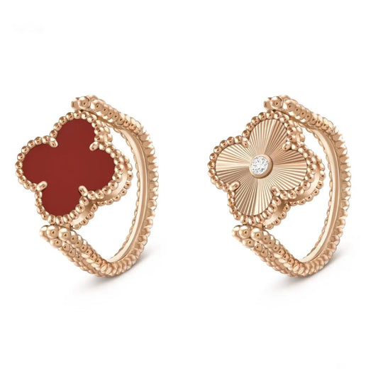 Van Cleef & Arpels Vintage Alhambra Reversible 2-Face Ring Rose Gold Carnelian Diamond