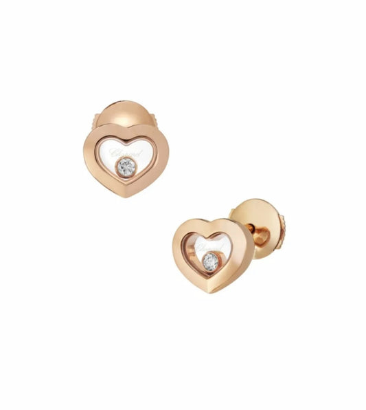 Chopard Happy Diamonds Icons Heart Earrings Rose Gold Diamond