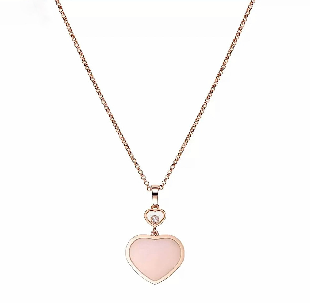 Chopard Happy Hearts Pendant Necklace Rose Gold Pink Mother of Pearl Diamond