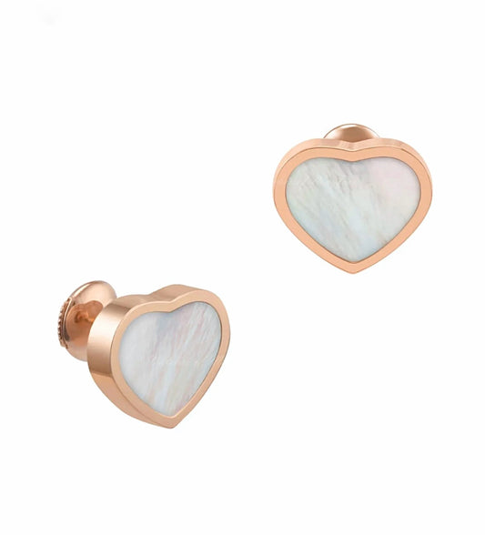 Chopard Happy Hearts Stud Earrings Rose Gold White Mother of Pearl