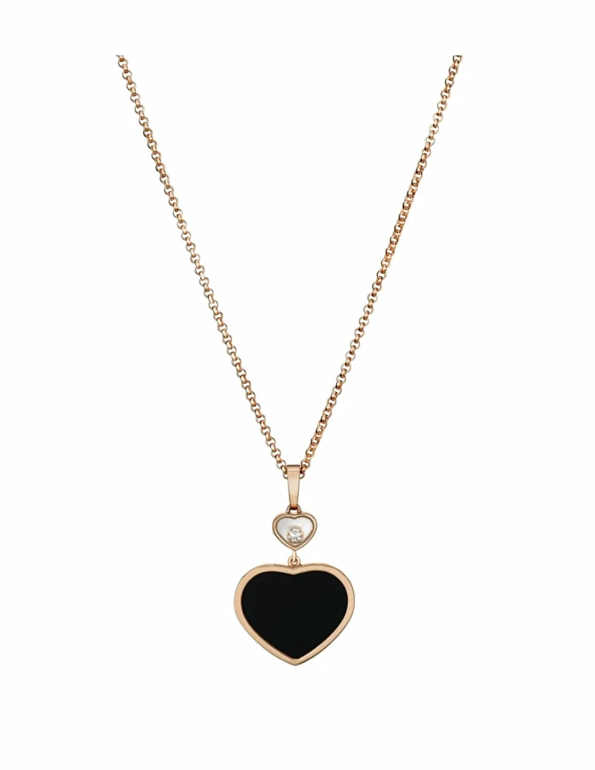 Chopard Happy Hearts Pendant Necklace Rose Gold Black Onyx Diamond