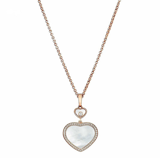 Chopard Happy Hearts Pendant Necklace 18K Rose Gold Diamond White Mother of Pearl