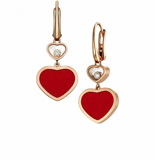 Chopard Happy Hearts Earrings Rose Gold Carnelian Diamond