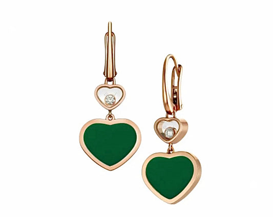 Chopard Happy Hearts Earrings Rose Gold Green Jade Diamond