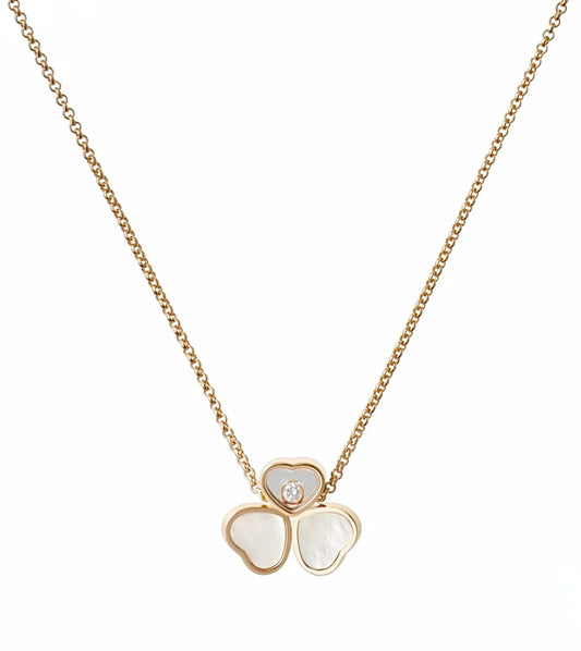 Chopard Happy Hearts Wings Pendant Necklace Rose Gold White Mother of Pearl Diamond