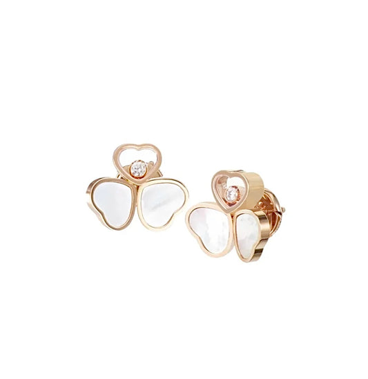 Chopard Happy Hearts Wings Earrings Rose Gold White Mother of Pearl Diamond