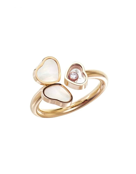 Chopard Happy Hearts Wings Ring 18K Rose Gold White Mother of Pearl Diamond
