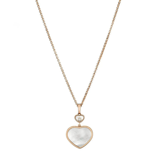 Chopard Happy Hearts Necklace 18K Rose Gold White Mother of Pearl Diamond