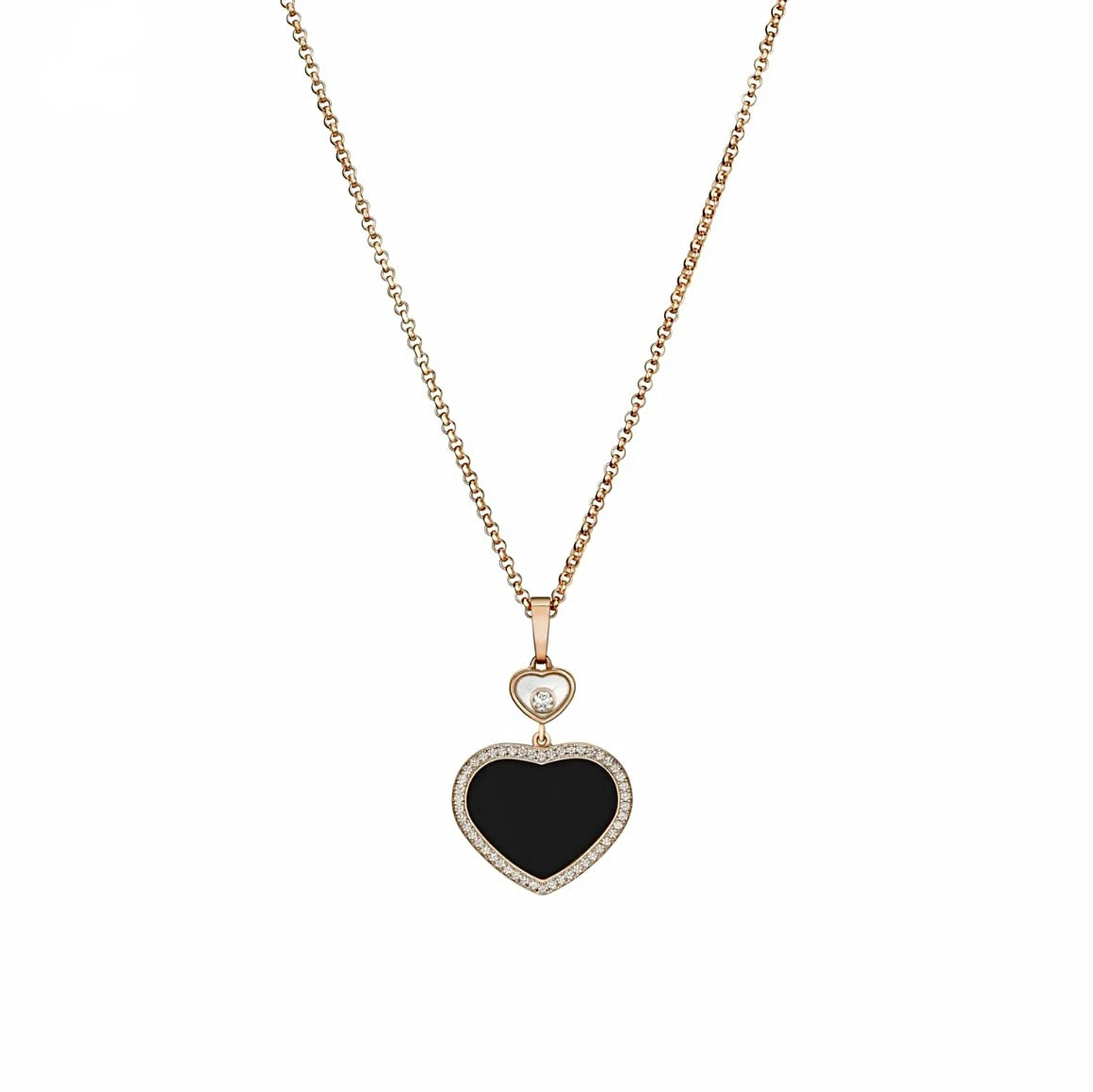 Chopard Happy Hearts Necklace 18K Rose Gold Black Onyx Diamond
