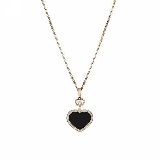 Chopard Happy Hearts Necklace 18K Rose Gold Black Onyx Diamond