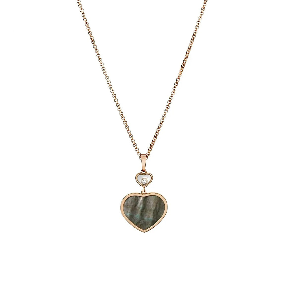 Chopard Happy Hearts Necklace 18K Rose Gold Green Jade Diamond