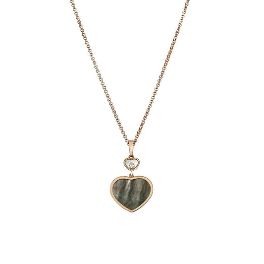 Chopard Happy Hearts Necklace 18K Rose Gold Green Jade Diamond