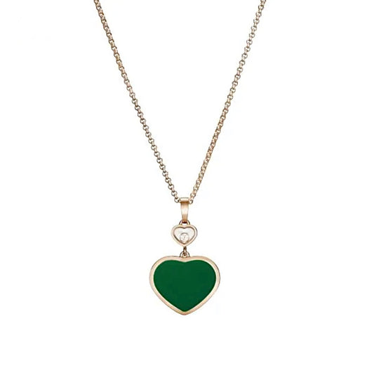Chopard Happy Hearts Necklace 18K Rose Gold Green Agate Diamond
