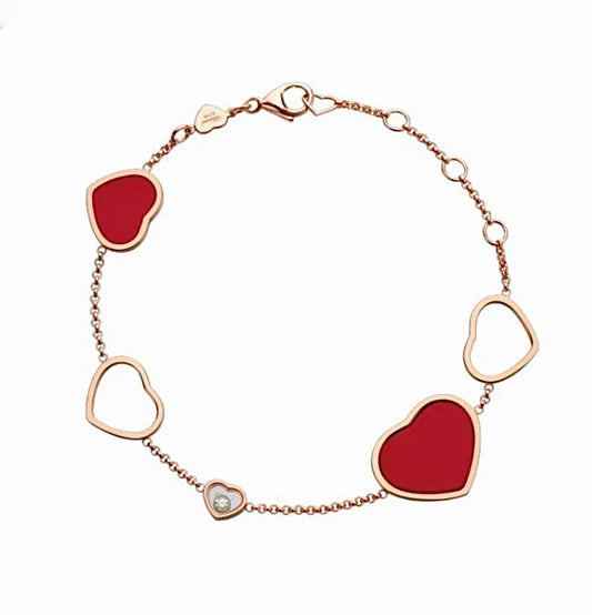Chopard Happy Hearts Bracelet 18K Rose Gold Carnelian Diamond 5 Hearts