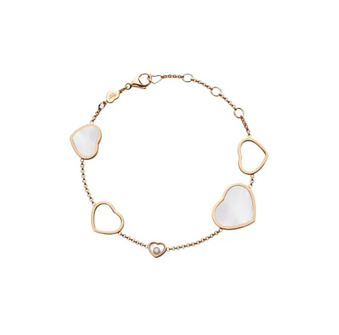Chopard Happy Hearts Bracelet 18K Rose Gold White Mother of Pearl Diamond 5 Hearts
