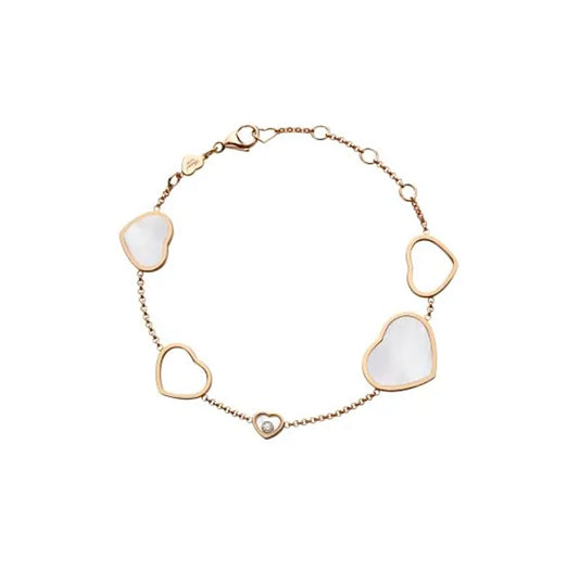 Chopard Happy Hearts Bracelet 18K Rose Gold White Mother of Pearl Diamond 5 Hearts