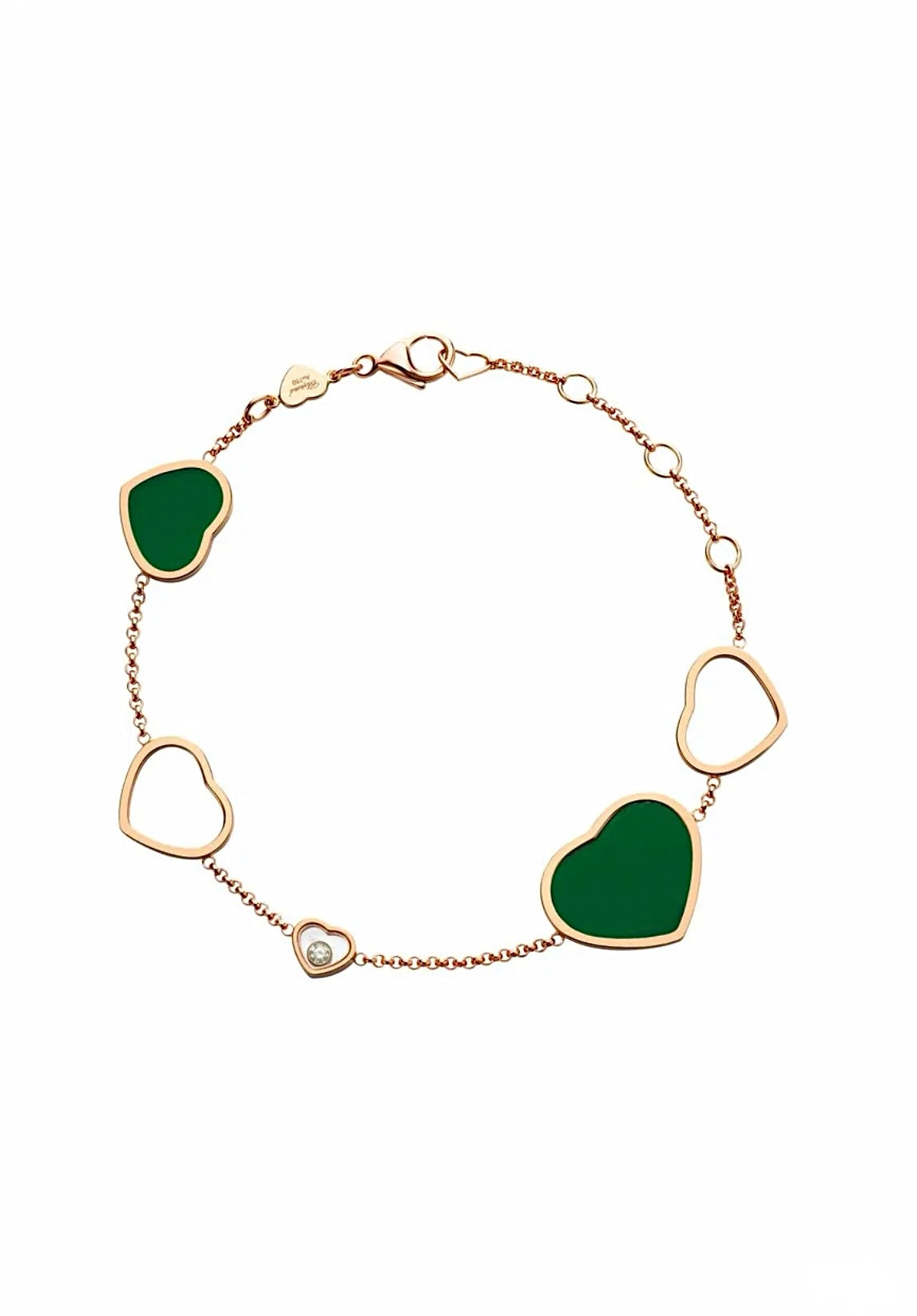 Chopard Happy Hearts Bracelet 18K Rose Gold Green Agate Diamond 5 Hearts