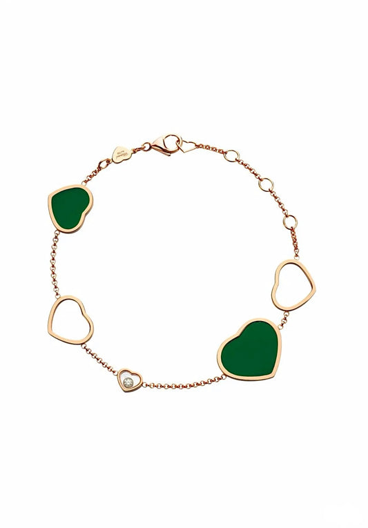 Chopard Happy Hearts Bracelet 18K Rose Gold Green Agate Diamond 5 Hearts