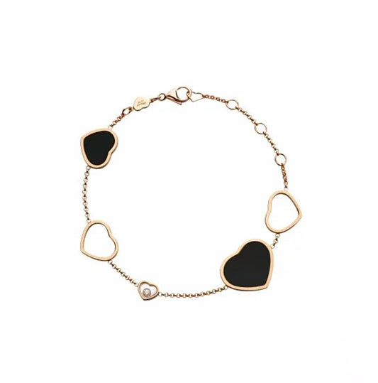 Chopard Happy Hearts Bracelet 18K Rose Gold Black Onyx Diamond 5 Hearts