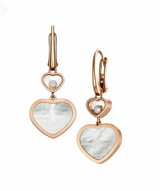 Chopard Happy Hearts Earrings 18K Rose Gold White Mother of Pearl Diamond Drop