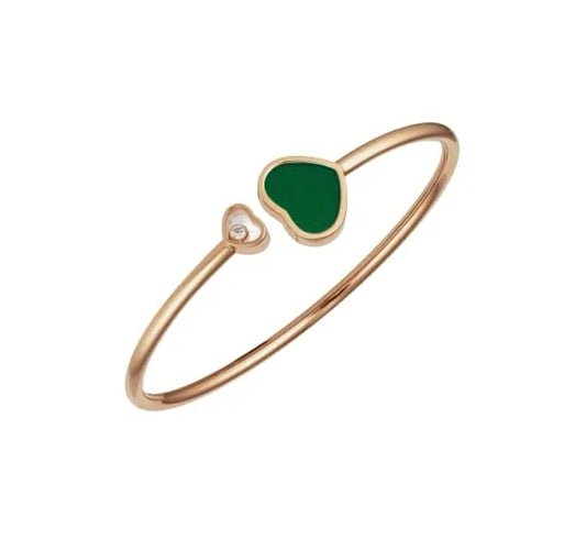 Chopard Happy Hearts Bangle 18K Rose Gold Green Jade Diamond