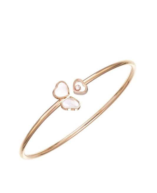 Chopard Happy Hearts Wings Bangle 18K Rose Gold White Mother of Pearl Diamond