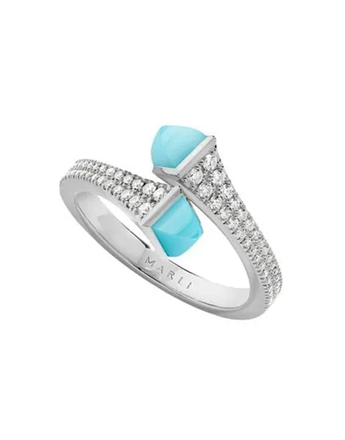 Marli Cleo Diamond Slim Ring White Gold Aquamarine