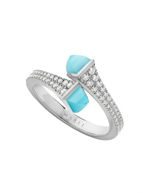 Marli Cleo Diamond Slim Ring White Gold Aquamarine