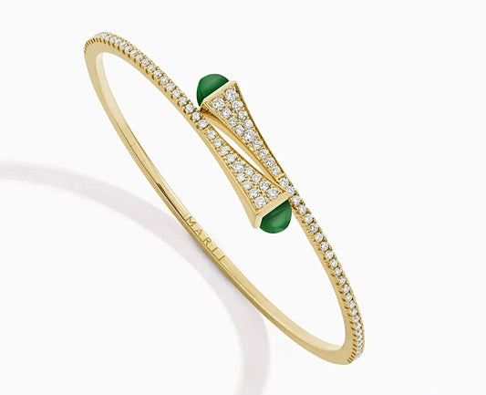 Marli Cleo Diamond Slim Slip-On Bangle Yellow Gold Green Agate