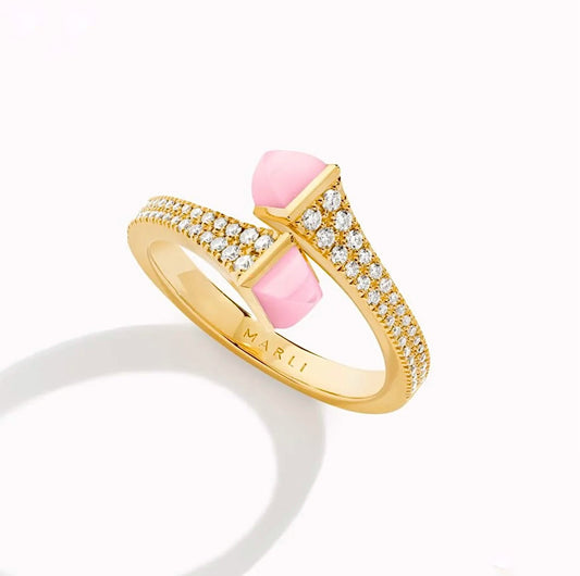 Marli Cleo Diamond Slim Ring Yellow Gold Pink Sèvres