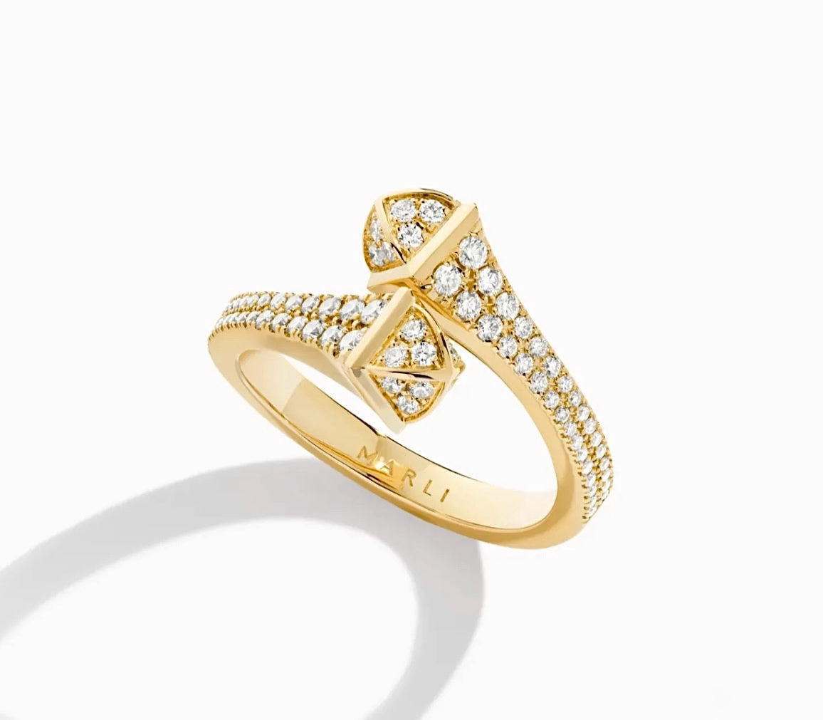 Marli Cleo Full Diamond Slim Ring Yellow Gold